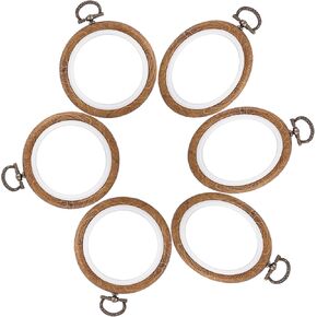 Framendino, 6 Pack Round Oval Embroidery Hoops 4 Inch Imitated Wood Display Frame Circle Cross Stitch Hoop Ring for Art Craft Sewing Hanging Ornaments
