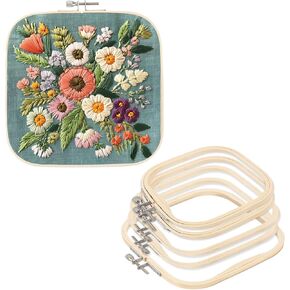 PATIKIL 6 Pieces 3 Sizes Square Embroidery Hoops, Adjustable Bamboo Cross Stitch Hoops Ring Embroidery Frame Punch Needle Hoop for Sewing, Needlework, DIY Sewing Craft Decoration