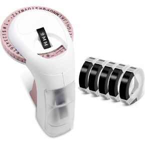 Label KINGDOM Embossing Machine, Pink Omega S Embossed Label Maker, 3D Embossing Labeler Portable Handheld Old School Label Maker for Home Office DIY