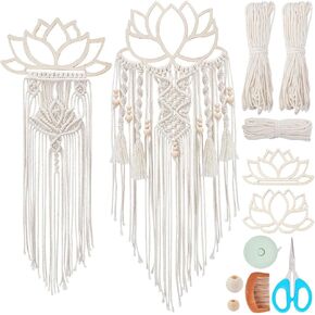 FreeBloss 2 Set DIY Macrame Lotus Wall Hanging Kit Macrame Tapestry Wall معلق مع إطار Macrame Lotus Wall Decor