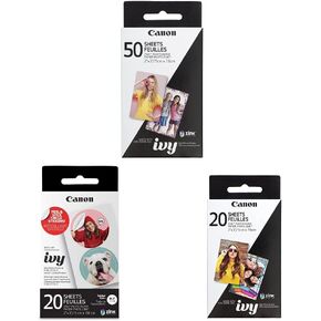 Canon Zink Photo Paper Pack ، 50 ورقة وورقة Ivy Zink Pre-Cut Circle Sticker ، 20 ورقة وحزمة ورق Zink ، 20 ورقة ، بيضاء ، 2 "× 3". (3214C001)
