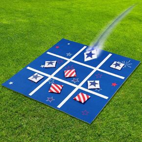 الرابع من يوليو Tic Tic Tac Toe Beal Bag Those في الهواء الطلق للأطفال البالغين البالغين Night Tic Tac Tak Toe في الهواء الطلق مع 10pcs Bean Bag Barge Yard Lawn Backyard Camping Games Indoor Outdoor Game Supplies