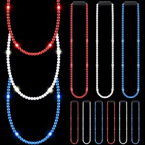 قلادة حبة الرابع من يوليو LED UP LED NEON NEON BEDEDED BEDERIC BEADIC RED WHITE و Blue Star Accessories for Independence Day Memorial Events Party Celebration