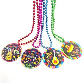 24 Pcs Cinco de Mayo Bead Necklaces Mexican Fiesta Party Favors Decorations Cinco de Mayo Fiesta Themed Medal Beads Necklace Party Supplies
