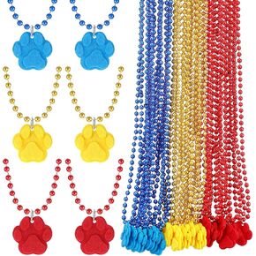 Ecally 24 PCS Dog Paw Party Decorations قلادات بملئة 3 ألوان PAW Sign Sign Netclaces Red Blue Yellow Bededing for Dog Birthdy Party Goodie Vals Supplies Supplies