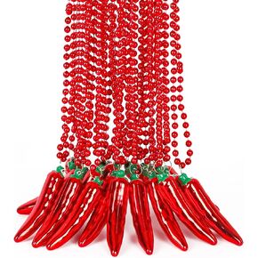 24PCS Cinco de Mayo Necklace Decorations, Fiesta Red Chili Pendant Beads Necklace Bulk, Metallic Mexican Party Decor Beads, Fiesta Cactus Pinata Maracas Accessories for Cinco de Mayo Party Favors