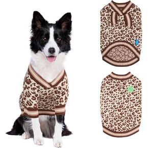 On The Roll， Stacked V-Neck Leopard Print Pullover Dog Sweater, Pet Dogs Sweaters,Knitted Dog Clothes, Pet Clothing, Suitable for All Seasons and Types of Dogs, (2XL