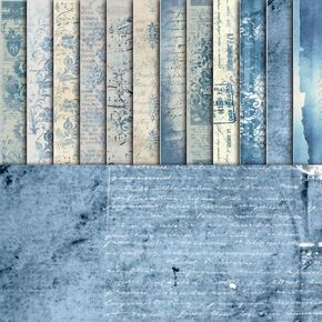 48 Sheets Christmas Vintage Scrapbook Paper Bulk, Retro Blue Pattern Decorative Paper for Journals, DIY Cards, and Photo Albums, Aesthetic Craft Supplies for Kids and Adults