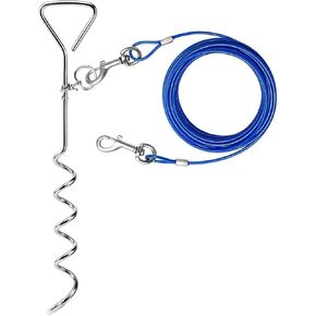 CBBPET DOG TIE OUT CABLE OUT و CATKE 32/16/10 قدم في الهواء الطلق ، والفناء والتخييم ، للكلاب المتوسطة إلى الكبيرة التي يصل إلى 125 رطلاً ، و 16 "حصة ، و 32/16/10 قدم مع ربيع متينة وخطافات معدنية للمعاد