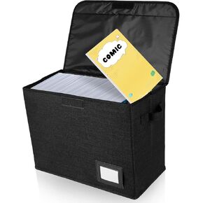 Comic Book Storage Box, File Organizer Box with Lid, Foldable Comic Book Bin Washable Integrated Comic Book Box Comic Book Organizer with Handle Enclosed Lid for Home Office (1)