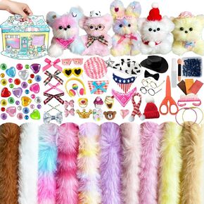 HITSX 124 PCS طقم لوازم CLEANER CLEANER FUZZY ، باستيل كبير ، سميك من الفراء ، الفراء ، مع إكسسوارات زخرفية. إبداع حيوانات DIY الكلب جرو. جيد للهدية ، حفلة ، عيد ميلاد