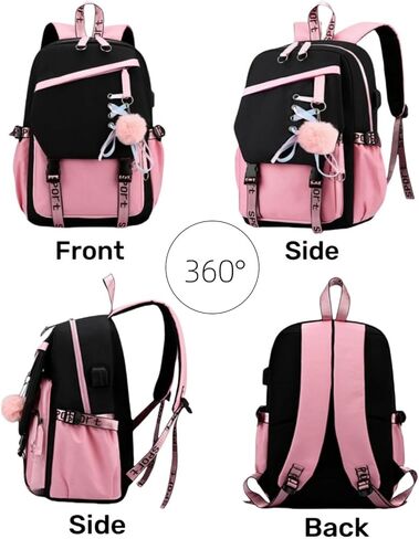 4 Pcs Girls Backpack Bookbag with Lunch Box and Case,17 Inch Teen Girls Kids Boys Pink Backpacks for Primary Middle School in Kuwait