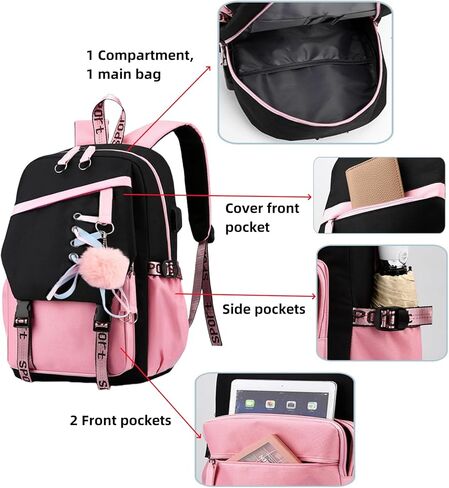 4 Pcs Girls Backpack Bookbag with Lunch Box and Case,17 Inch Teen Girls Kids Boys Pink Backpacks for Primary Middle School in Kuwait