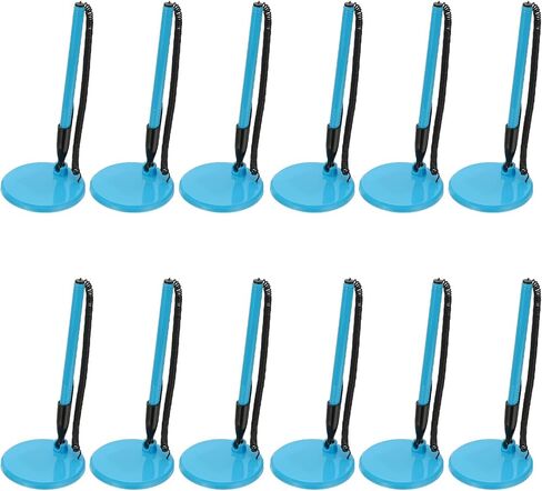 PATIKIL 12Pcs Secure Pen with Adhesive Chain and Security Pen Holder, Reception Counter Pens Desktop Pen Black Ink Refills for Desk Workplace Office Home Supplies, Flat Base, Light Blue in Saudi Arabia