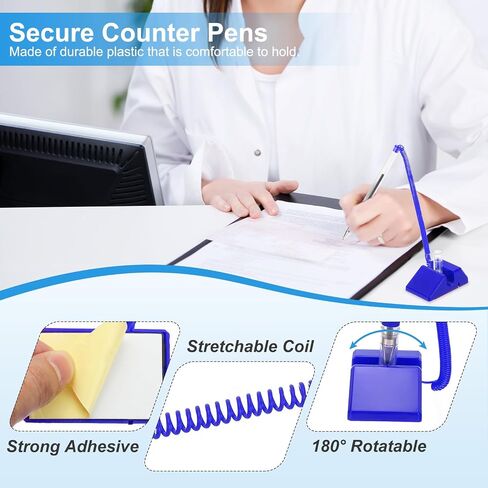 PATIKIL 12 Pcs Secure Pen with Adhesive Chain and Security Pen Holder, Reception Counter Pens Desktop Pen Black Ink Refills for Desk Workplace Office Home Supplies, Red in Kuwait