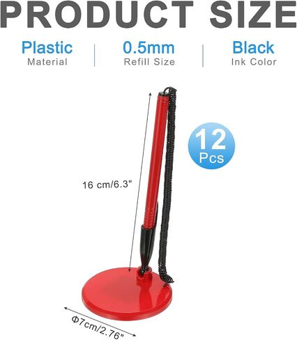 PATIKIL 12Pcs Secure Pen with Adhesive Chain and Security Pen Holder, Reception Counter Pens Desktop Pen Black Ink Refills for Desk Workplace Office Home Supplies, Flat Base, Light Blue in Saudi Arabia