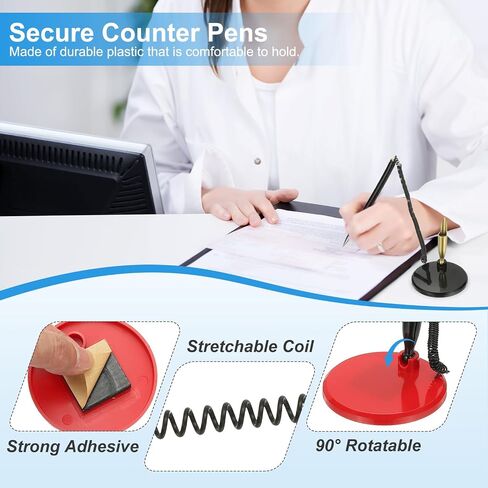 PATIKIL 12Pcs Secure Pen with Adhesive Chain and Security Pen Holder, Reception Counter Pens Desktop Pen Black Ink Refills for Desk Workplace Office Home Supplies, Flat Base, Light Blue in Saudi Arabia