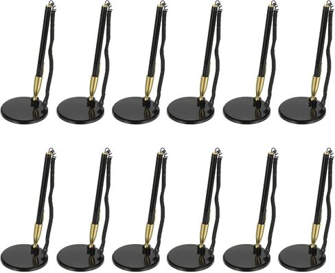 PATIKIL 12Pcs Secure Pen with Adhesive Chain and Security Pen Holder, Reception Counter Pens Desktop Pen Black Ink Refills for Desk Workplace Office Home Supplies, Flat Base, Light Blue in Kuwait