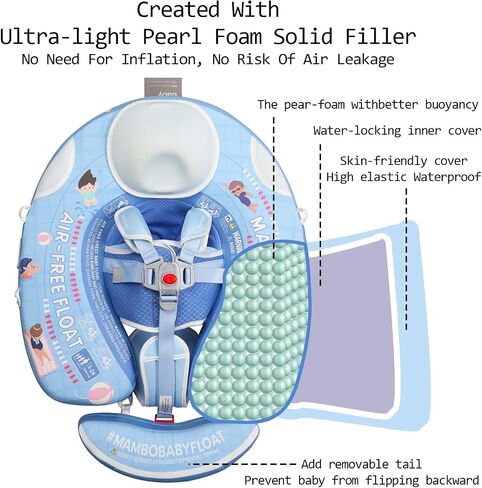 Mambobaby Float with Canopy, Non-Inflatable Swim Trainer for Infants and Toddlers 3-24 Months, Avoid Flip Design, UPF 50+, Safe & Comfortable Baby Pool Float in Saudi Arabia