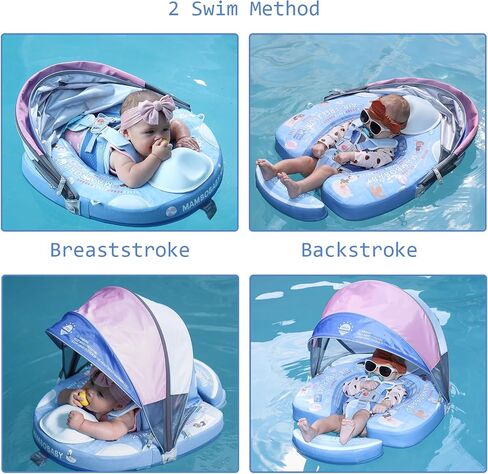 Mambobaby Float with Canopy, Non-Inflatable Swim Trainer for Infants and Toddlers 3-24 Months, Avoid Flip Design, UPF 50+, Safe & Comfortable Baby Pool Float in Saudi Arabia