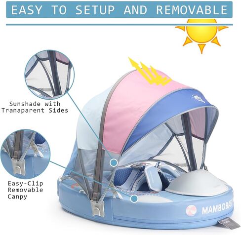 Mambobaby Float with Canopy, Non-Inflatable Swim Trainer for Infants and Toddlers 3-24 Months, Avoid Flip Design, UPF 50+, Safe & Comfortable Baby Pool Float in Saudi Arabia