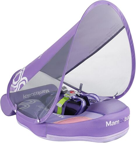Mambobaby Float with Canopy, Non-Inflatable Swim Trainer for Infants and Toddlers 3-24 Months, Avoid Flip Design, UPF 50+, Safe & Comfortable Baby Pool Float in Saudi Arabia