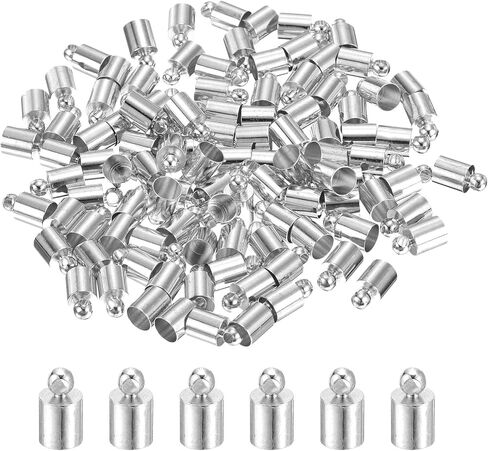 uxcell 100Pcs Leather Cord End Caps, 4.5mm OD Column Barrel Terminators for DIY Making Leather Bracelets Tassels, Gold Tone in Kuwait
