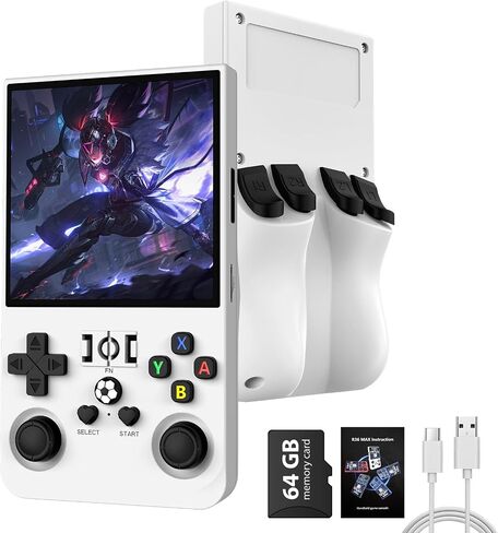 R36MAX Retro Handheld Game Console, 4.0 Inch IPS HD Screen Retro Gaming Console, Linux System, 20＋Mainstream Emulator Games Retro Game Console, 4000mAh Battery, Built-in 64G TF Card, Black in Kuwait