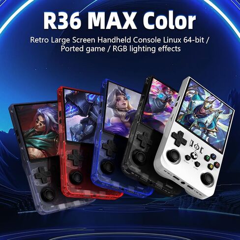 R36MAX Retro Handheld Game Console, 4.0 Inch IPS HD Screen Retro Gaming Console, Linux System, 20＋Mainstream Emulator Games Retro Game Console, 4000mAh Battery, Built-in 64G TF Card, Black in Kuwait