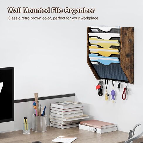 Wall File Organizer With Hooks, 5 Tier Mesh Mail Organizer Wall Mounted,Hanging File Organizer,Magazine Holder for Documents,Magazine,Literature,File,Mails,Envelopes in Kuwait