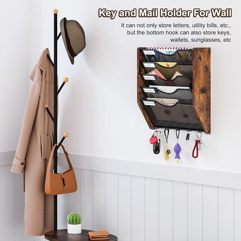 Wall File Organizer With Hooks, 5 Tier Mesh Mail Organizer Wall Mounted,Hanging File Organizer,Magazine Holder for Documents,Magazine,Literature,File,Mails,Envelopes in Kuwait