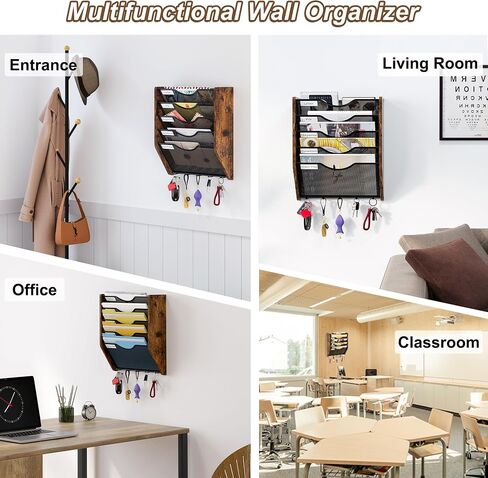 Wall File Organizer With Hooks, 5 Tier Mesh Mail Organizer Wall Mounted,Hanging File Organizer,Magazine Holder for Documents,Magazine,Literature,File,Mails,Envelopes in Kuwait