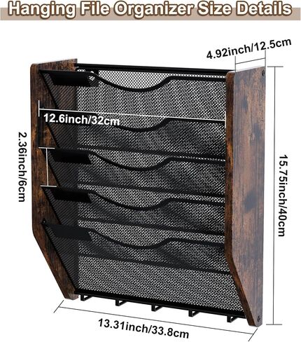 Wall File Organizer With Hooks, 5 Tier Mesh Mail Organizer Wall Mounted,Hanging File Organizer,Magazine Holder for Documents,Magazine,Literature,File,Mails,Envelopes in Kuwait