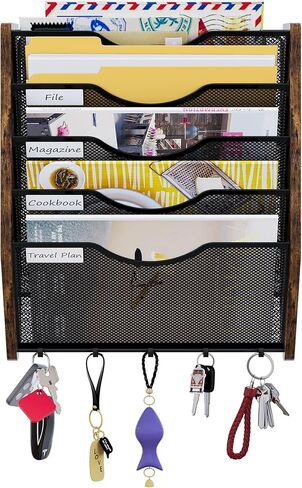 Wall File Organizer With Hooks, 5 Tier Mesh Mail Organizer Wall Mounted,Hanging File Organizer,Magazine Holder for Documents,Magazine,Literature,File,Mails,Envelopes in Kuwait
