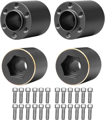 4Pcs Brass Weights 1.9 2.2 Inches Beadlock Wheels 12mm Hex Wheel Hub Widen Adapters for SCX10 TRX4 1/10 RC Crawler Upgrades (Black, 22mm) in Saudi Arabia