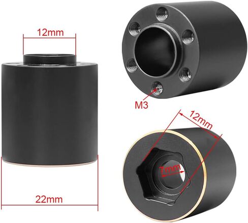 4Pcs Brass Weights 1.9 2.2 Inches Beadlock Wheels 12mm Hex Wheel Hub Widen Adapters for SCX10 TRX4 1/10 RC Crawler Upgrades (Black, 22mm) in Saudi Arabia