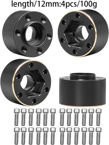 4Pcs Brass Weights 1.9 2.2 Inches Beadlock Wheels 12mm Hex Wheel Hub Widen Adapters for SCX10 TRX4 1/10 RC Crawler Upgrades (Black, 22mm) in Saudi Arabia