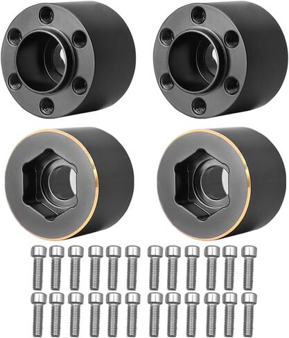 4Pcs Brass Weights 1.9 2.2 Inches Beadlock Wheels 12mm Hex Wheel Hub Widen Adapters for SCX10 TRX4 1/10 RC Crawler Upgrades (Black, 22mm) in Saudi Arabia