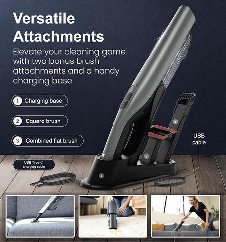 Tranqwil Cordless Handheld Vacuum, Lightweight Portable Vacuum at 1.4lbs, Powerful Suction 2 Stage-Motor, Charge Dock, One-Touch Empty for Home & Car, Guiding Lights with Versatile Attachments (Blue) in Saudi Arabia