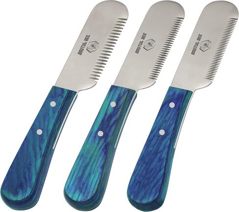 Bee Grooming Coat Trimmer and Stripper Tool Set of 3 - Stainless Steel Blade Non-Slip Wooden Handle Tools for Dog Grooming (BLUE) in Kuwait
