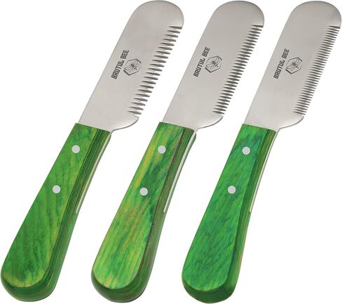 Bee Grooming Coat Trimmer and Stripper Tool Set of 3 - Stainless Steel Blade Non-Slip Wooden Handle Tools for Dog Grooming (BLUE) in Kuwait