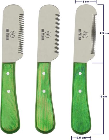 Bee Grooming Coat Trimmer and Stripper Tool Set of 3 - Stainless Steel Blade Non-Slip Wooden Handle Tools for Dog Grooming (BLUE) in Kuwait