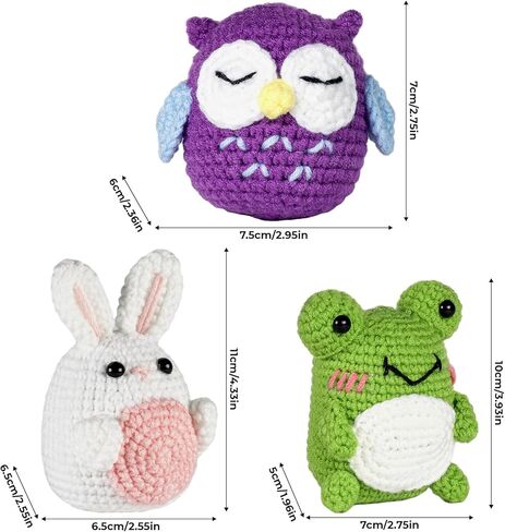 Crochet Kit for Beginners, Rabbit, Owl, Frog-3 Pattern Animals, Knitting Kit for Kids Adult with Step-by-Step Video Tutorials and Yarns, Hook, Accessories in Kuwait