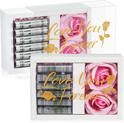Valentine's Day Money Gift Boxes for Cash Love You Forever Money Box for Cash Gift Money Gift with 2 Velvet Rose Flower 6 Acrylic Money Tubes for Husband Wife Anniversary Birthday in Kuwait