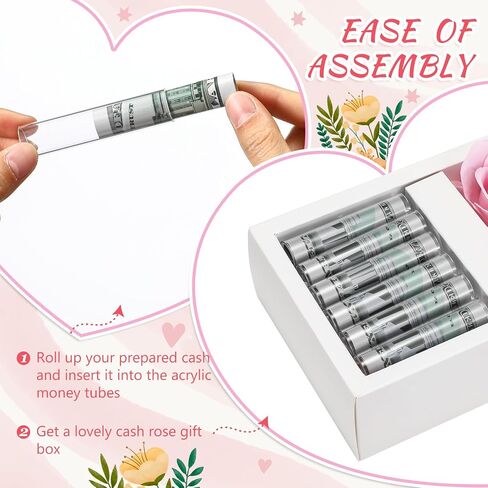 Valentine's Day Money Gift Boxes for Cash Love You Forever Money Box for Cash Gift Money Gift with 2 Velvet Rose Flower 6 Acrylic Money Tubes for Husband Wife Anniversary Birthday in Kuwait