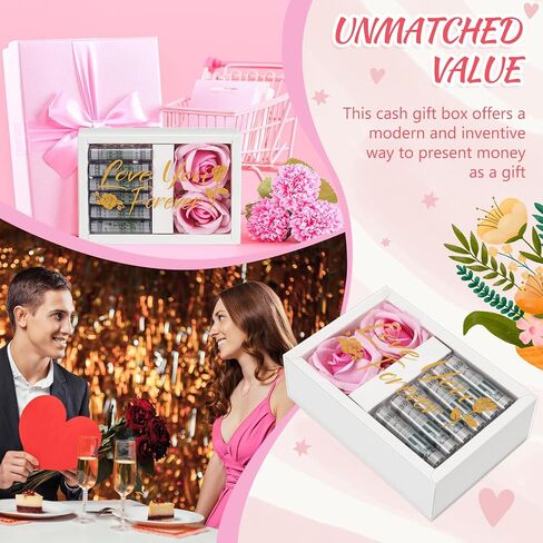 Valentine's Day Money Gift Boxes for Cash Love You Forever Money Box for Cash Gift Money Gift with 2 Velvet Rose Flower 6 Acrylic Money Tubes for Husband Wife Anniversary Birthday in Kuwait