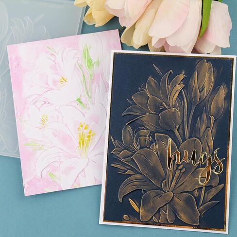 2 Pieces 3D Embossing Folder for Card Making Tulip and Lily Floral Textures Impressions Background Plastic Embossing Folders Template for DIY Scrapbooking and Other Paper Crafts Mother's Day Card Dec in Kuwait
