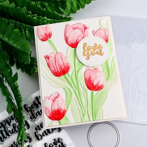 2 Pieces 3D Embossing Folder for Card Making Tulip and Lily Floral Textures Impressions Background Plastic Embossing Folders Template for DIY Scrapbooking and Other Paper Crafts Mother's Day Card Dec in Kuwait