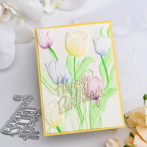 2 Pieces 3D Embossing Folder for Card Making Tulip and Lily Floral Textures Impressions Background Plastic Embossing Folders Template for DIY Scrapbooking and Other Paper Crafts Mother's Day Card Dec in Kuwait