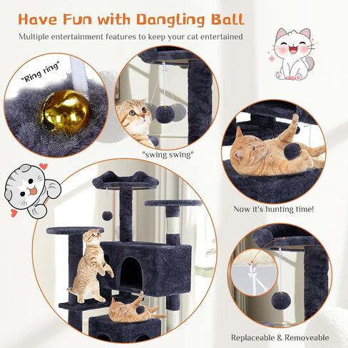 Sweetcrispy 54-Inch Cat Tree Tower – Multi-Level with Sisal Scratching Post, Perfect Pet Gift, Indoor Condo with Climbing Ladder, Plush Toy, and More Animal Stuff, Grey in Saudi Arabia